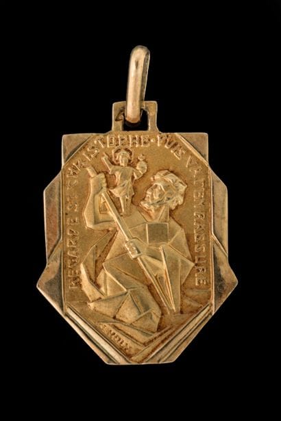 Rectangular Saint Christopher medal in yellow...