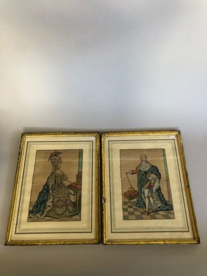 Pair of color engravings depicting Louis...
