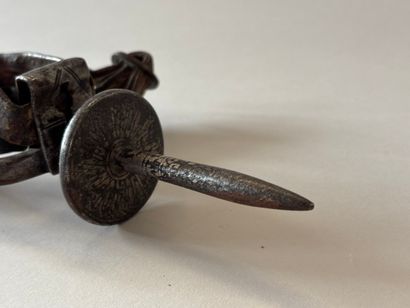 Wrought-iron spur with damascene work featuring...