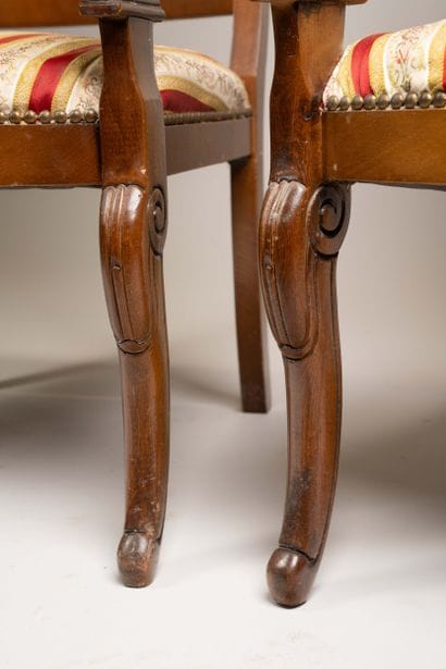 Pair of armchairs with flat backs made of...
