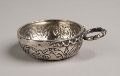 Silver wine cup with a serpent-shaped handle,...