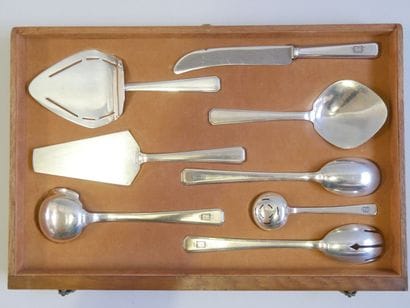 A large white metal dinner set, a 1950s model...