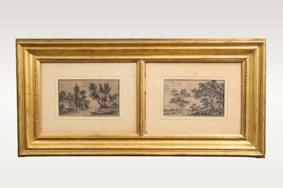 Gilded wooden frames containing a pair of...