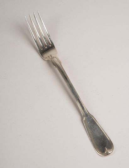Silver stew fork with filleted edges. Paris,...