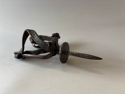 Wrought-iron spur with damascene work featuring...