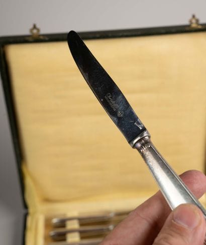 CHRISTOFLE 
Silver plated cutlery set, shell...