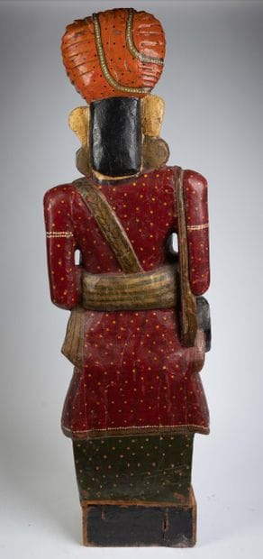 Pair of polychrome wooden Hindu guardian...