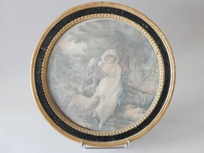 Gravure romantique de forme circulaire figurant...