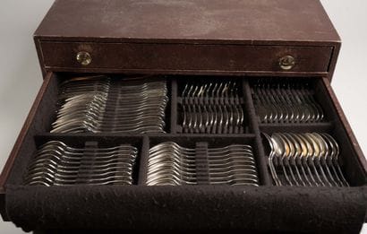 CHRISTOFLE - Silver plated cutlery set, shell-shaped...