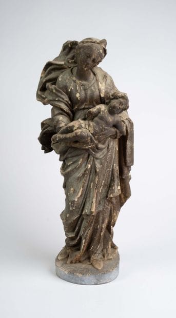 Virgin and Child, carved from wood with a...