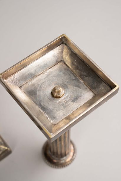 Pair of silver plated “à la financière” candlesticks,...