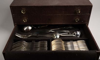 CHRISTOFLE - Silver plated cutlery set, shell-shaped...