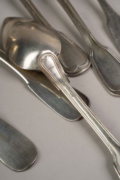 Silver cutlery set:
- 1 set of 2 monogrammed...