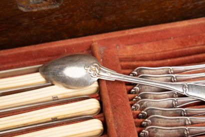 Silver (950) cutlery set, interlaced lattice...
