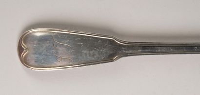 Silver stew fork with filleted edges. Paris,...