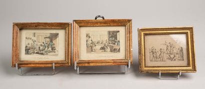 Ecole du XIXe siècle 
Ensemble de trois gravures...