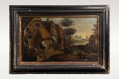 18th- or 19th-century school painting,
Village...
