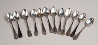 Set of 17 small silver spoons, marked with...