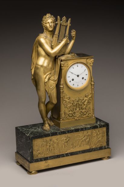 Chased ormolu and sea-green marble clock,...