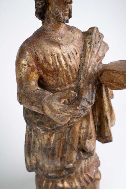 Saint évangéliste en bois sculpté, polychromé...
