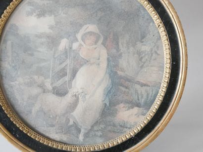 Gravure romantique de forme circulaire figurant...