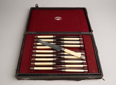 Set of knives with bone handles, including...