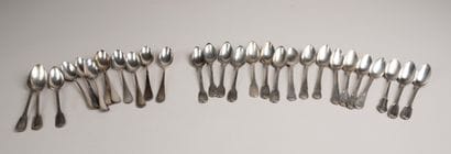 Set of 17 small silver spoons, marked with...