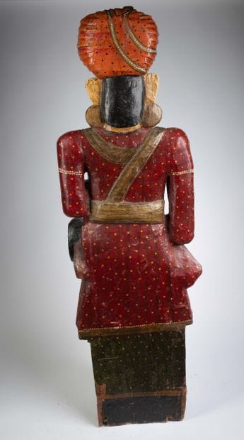 Pair of polychrome wooden Hindu guardian...