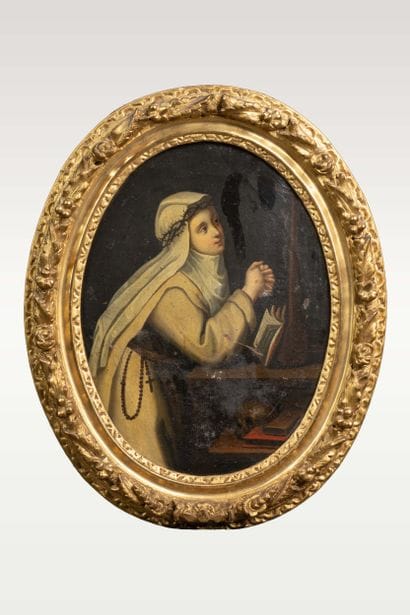 18th-century school,
Prayer,
Oval-shaped...