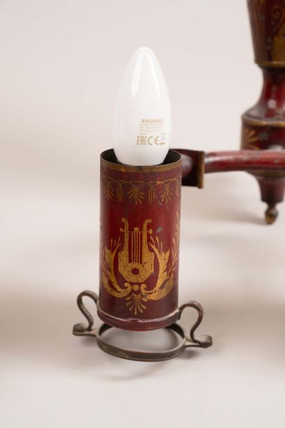 Pair of two-arm oil-lamp wall sconces made...