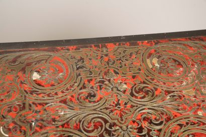 Game table with a broken-shaped top in blackened...