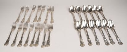 12 silver spoons and 15 silver forks from...