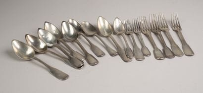 Silver cutlery set:
- 1 set of 2 monogrammed...