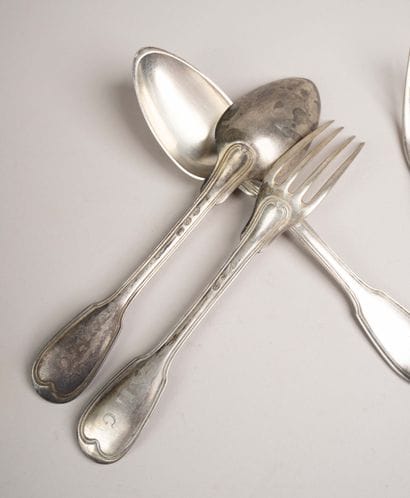 Set of 2 large silver table cutlery pieces...