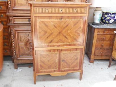 Folding-top secretary desk in a beveled-sided...