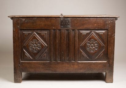 Molded and carved oak chest, decorated with...