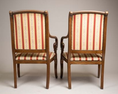 Pair of armchairs with flat backs made of...