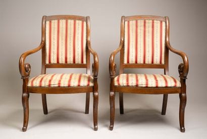 Pair of armchairs with flat backs made of...
