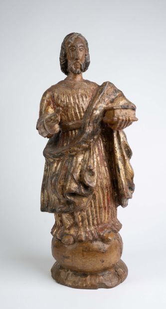Saint évangéliste en bois sculpté, polychromé...