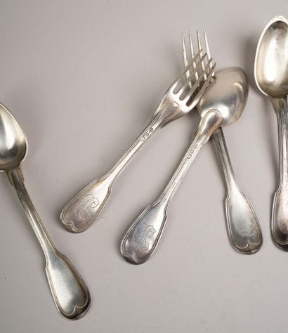 Set of 3 large silver table cutlery pieces...