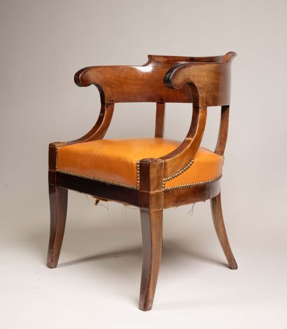 Fauteuil de bureau en gondole en acajou et...