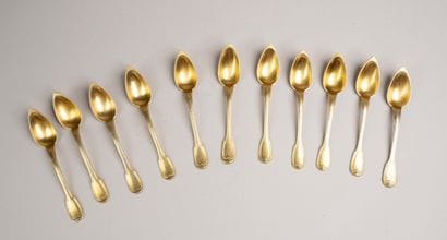 Set of 10 small gold-plated metal spoons...