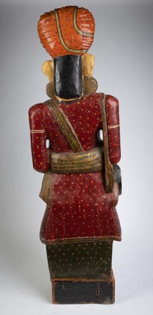 Pair of polychrome wooden Hindu guardian...