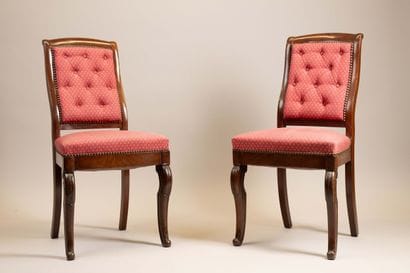 Pair of flat-backed chairs with scrollwork...