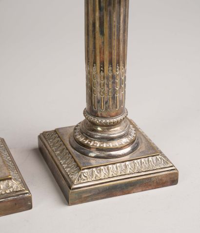 Pair of silver plated “à la financière” candlesticks,...