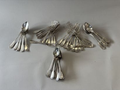 Set of silver tableware with a filigree pattern,...