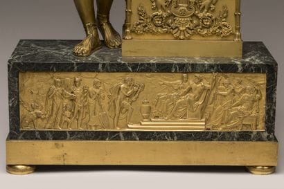 Chased ormolu and sea-green marble clock,...
