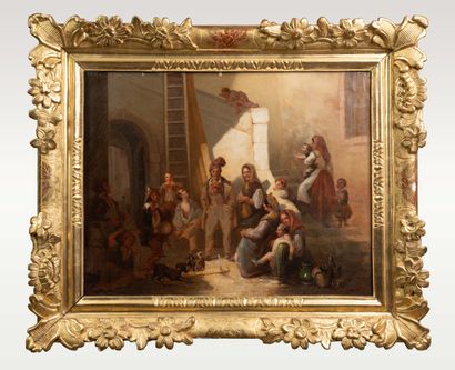 Ecole du XIXe siècle,
Spectacle de rue,
Hst,...