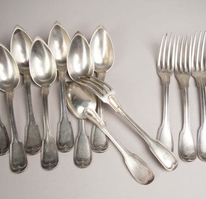Silver flatware set consisting of 12 large...