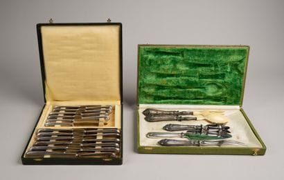 CHRISTOFLE 
Silver plated cutlery set, shell...